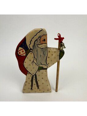 Vintage Hand-Crafted Folk Art Santa Claus Rustic Collectible Wood Figurine 7-1/4